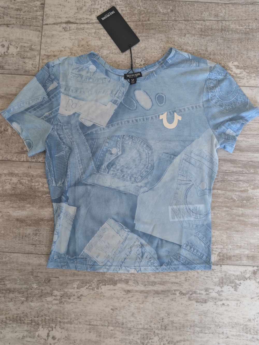 True Religion Light Blue Denim Print Tee